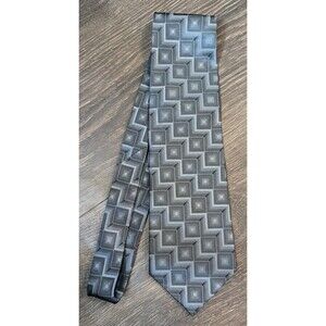 George Neck Tie Mens Blue Black Geometric Silk Elegant Suit Light Cubism (407)